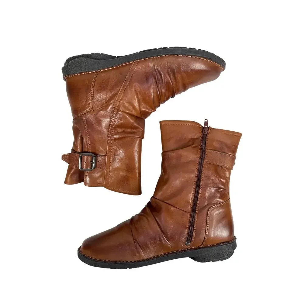 Miz‎ Mooz Parody Slouchy Boots Womens 9.5 10 EU 41 Wool Lined Brown Leather Zip